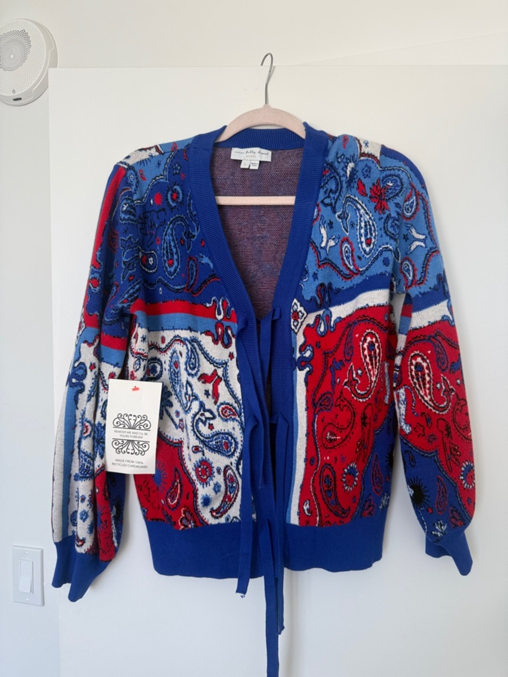 Never Fully Dressed Blue and Red Paisley Tie-Front Cardigan